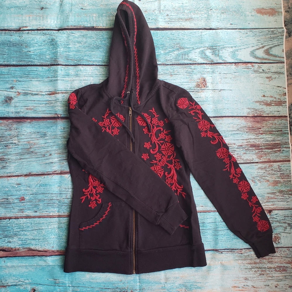 INC International Concepts black red zip up sweatshirt hoodie